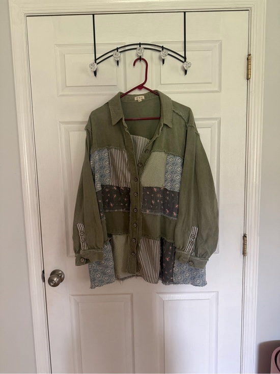 POL Jackets & Blazers - POL Olive Patchwork Button-Up Jacket